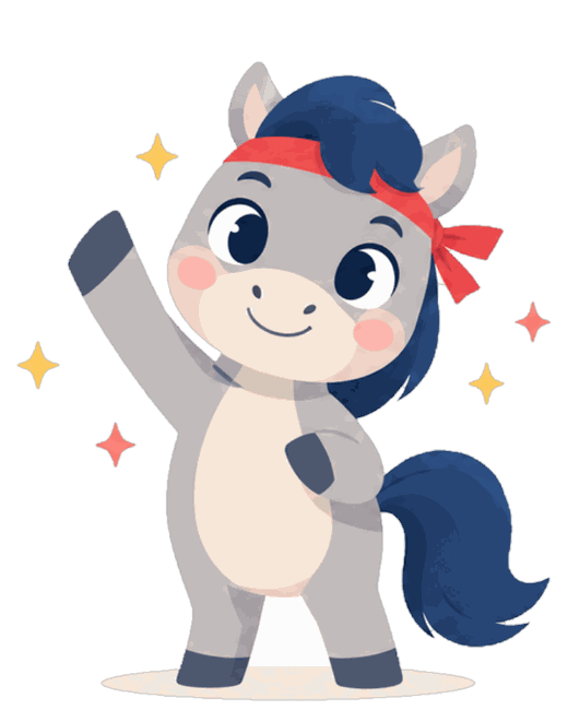 Illustration of the Goal Guardian: a grey horse with a red headband and a navy mane.
