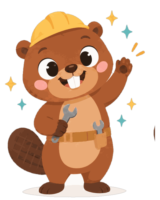 Illustration of the Handy Hero: a beaver in a yellow hard hat holding a wrench.