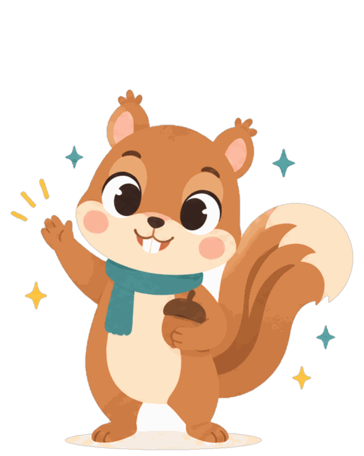 Illustration of the Planning Partner: a squirrel in a teal scarf holding an acorn.