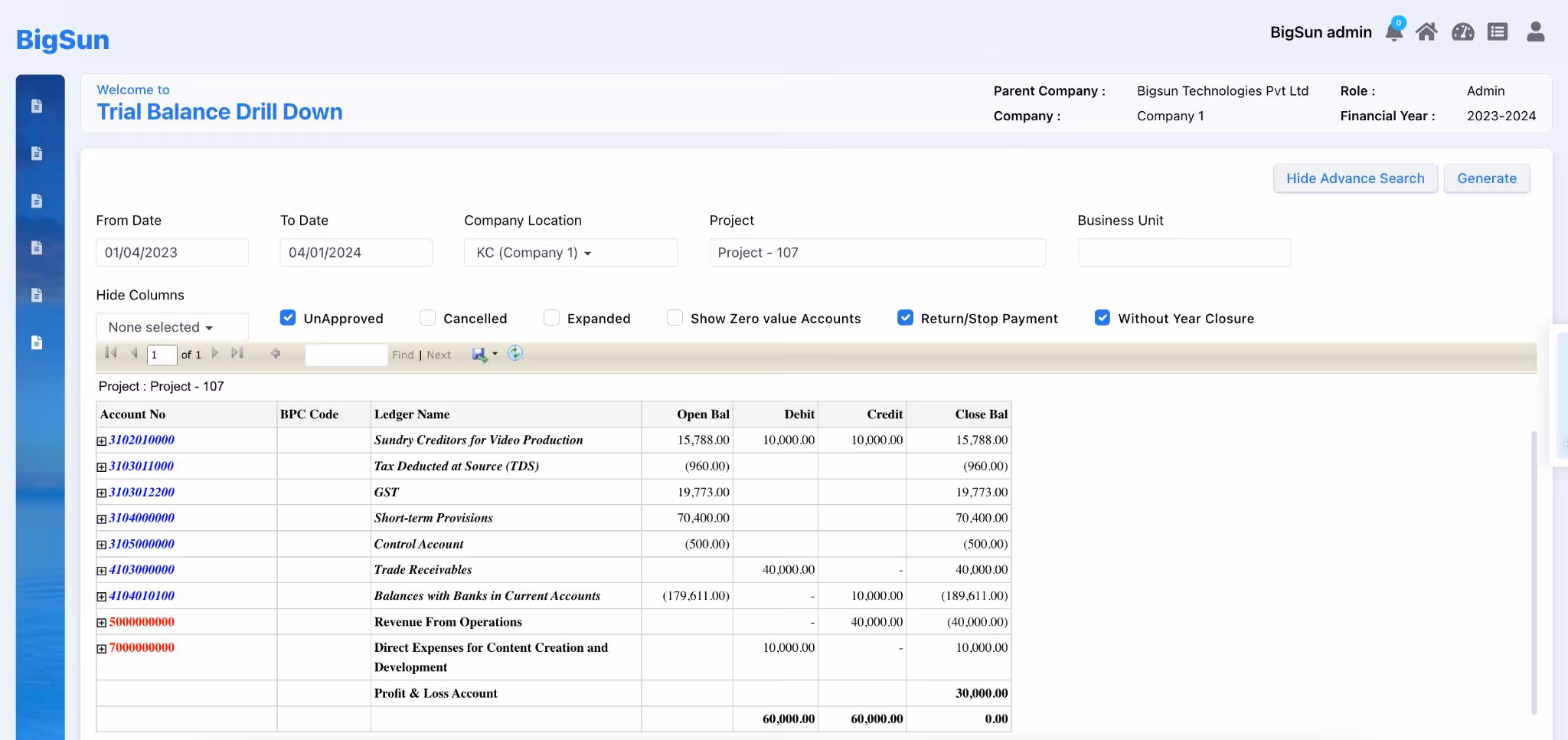 Drilldown Financial Reports