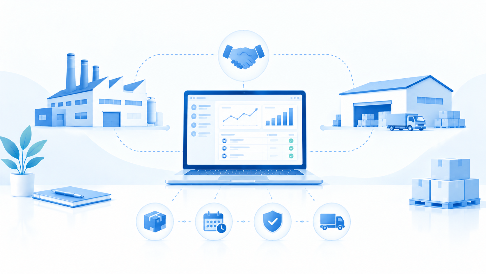 Illustration for the article “How ERP Improves Supplier Collaboration in Manufacturing”
